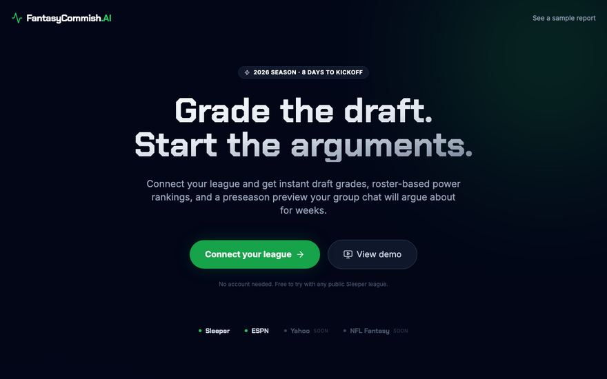 Screenshot of the FantasyCommish AI app interface