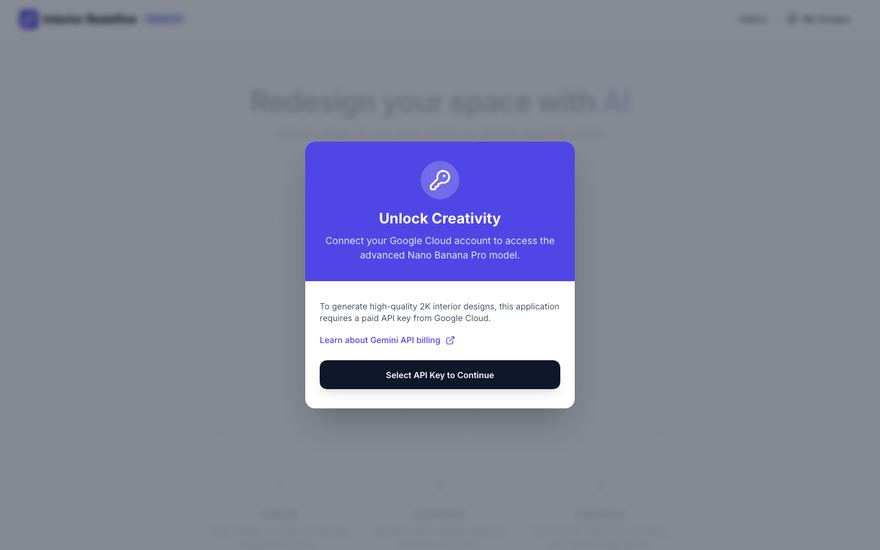 Screenshot of the Interior Redefine app interface
