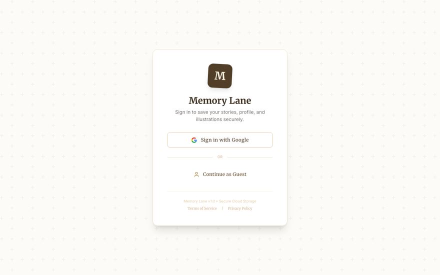 Screenshot of the Memory Lane app interface